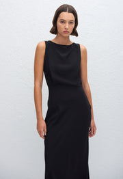 Boat Neck Bias Dress - Black - Matteau